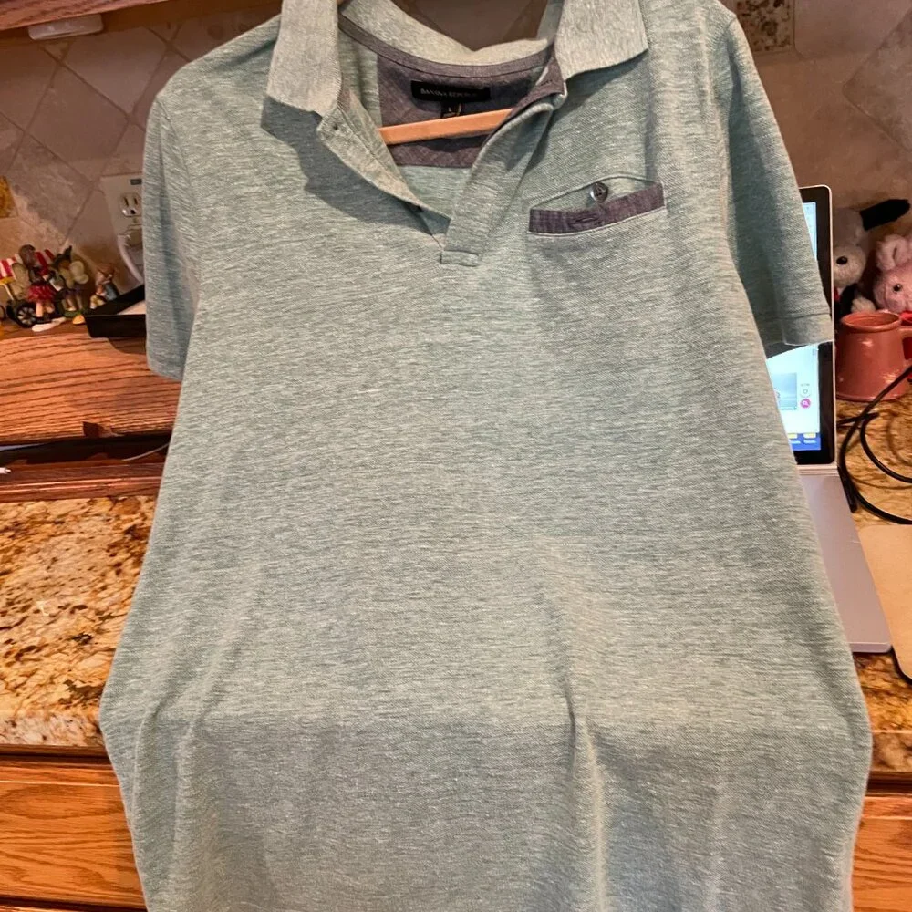 Men's Banana Republic Polo Shirt L Heather Green Knit